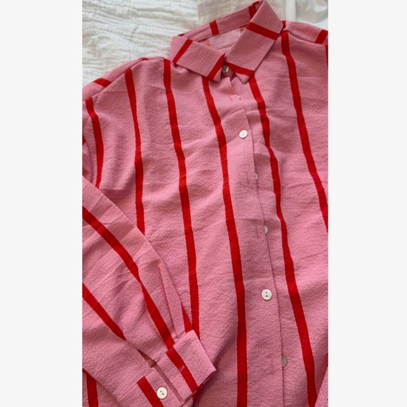 Pink Striped Oversized Button Down Shirt Long Sleeve - Picture 8 of 14